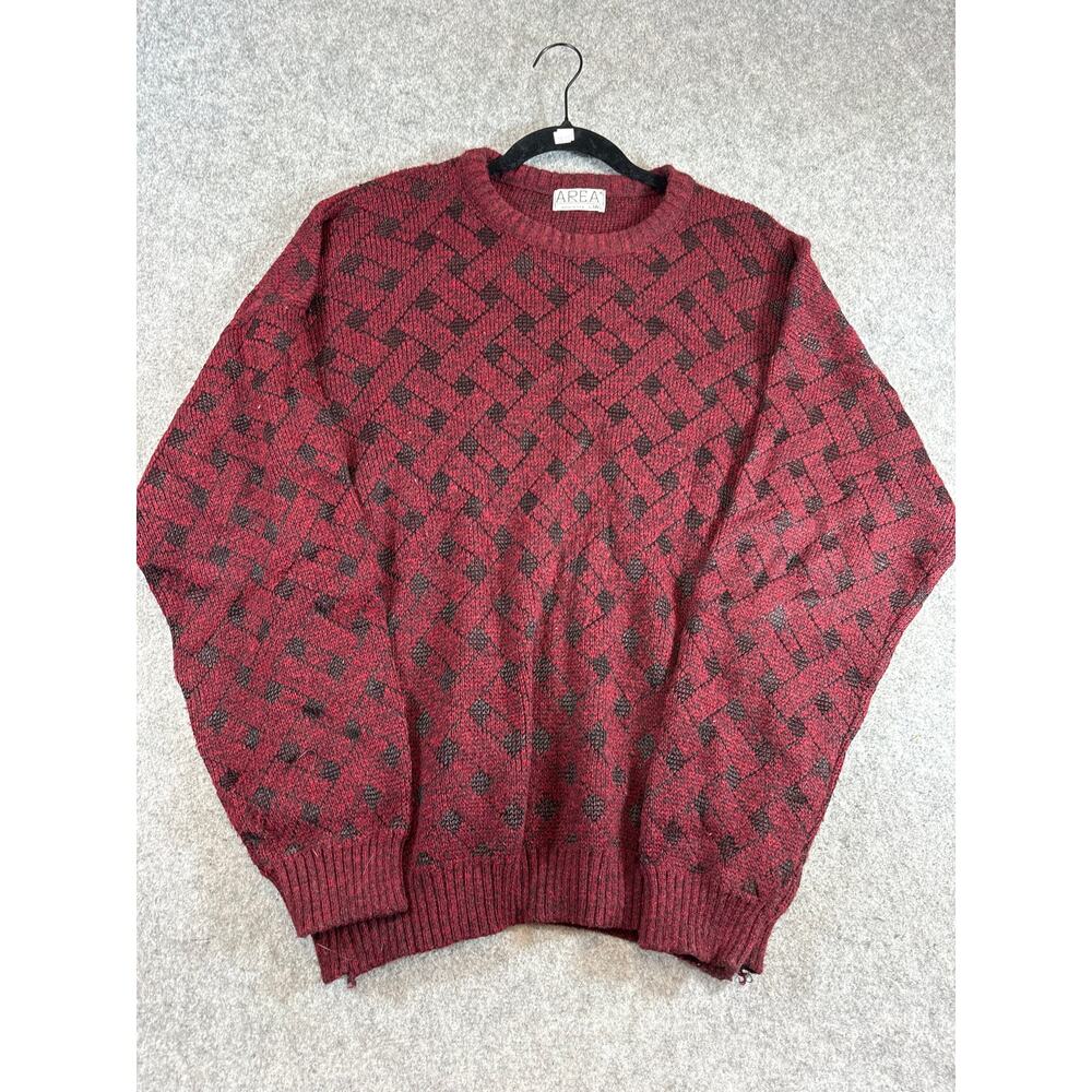 Vintage 90s Area Sweater Mens XL Red Black Geometric Crewneck Pullover Knit USA